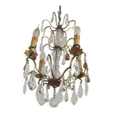 French vintage brass glass crystal 4 light chandelier with Murano droplets 4991