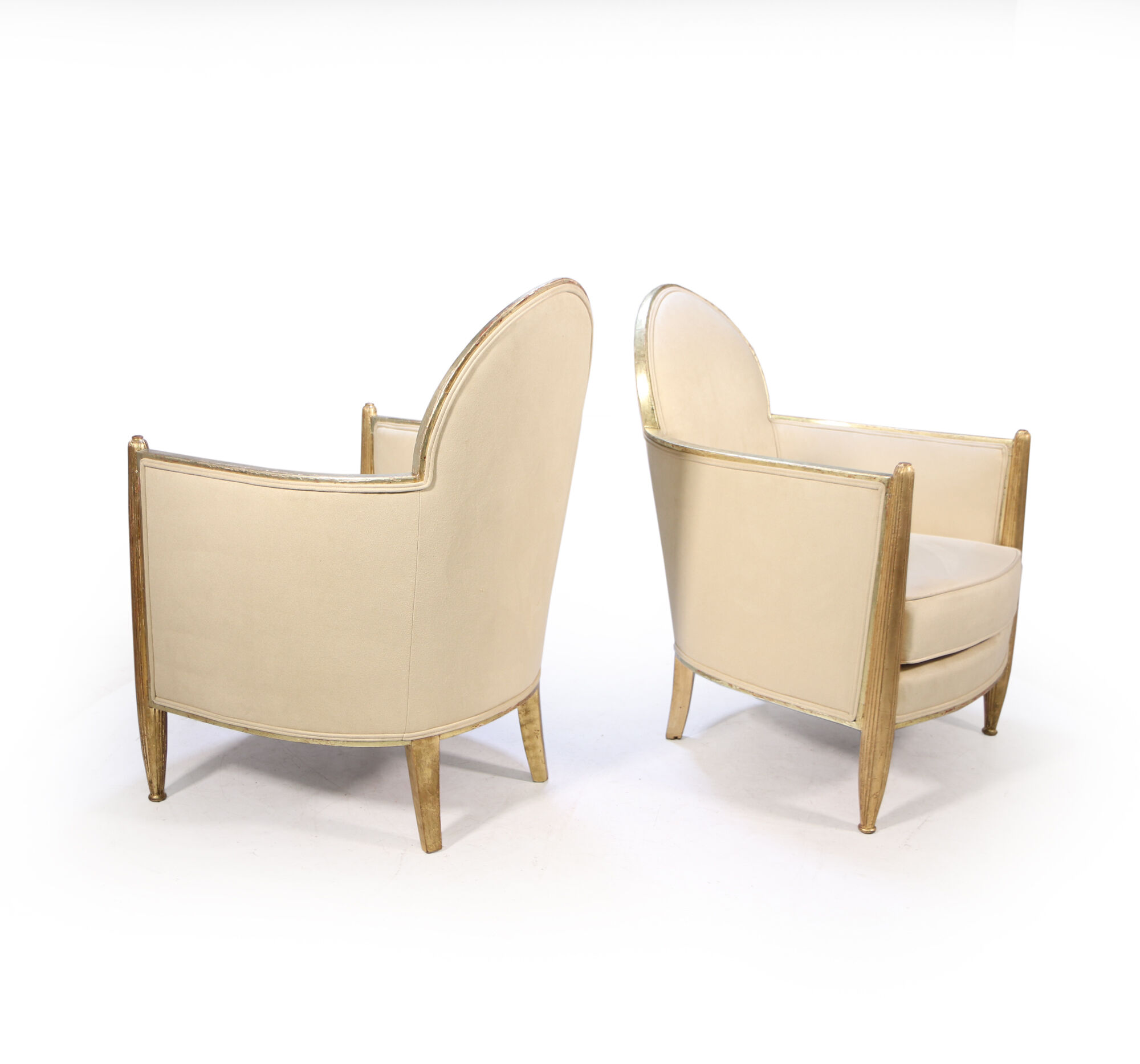 Pair of French Art Deco Armchairs in Parcel Gilt wood