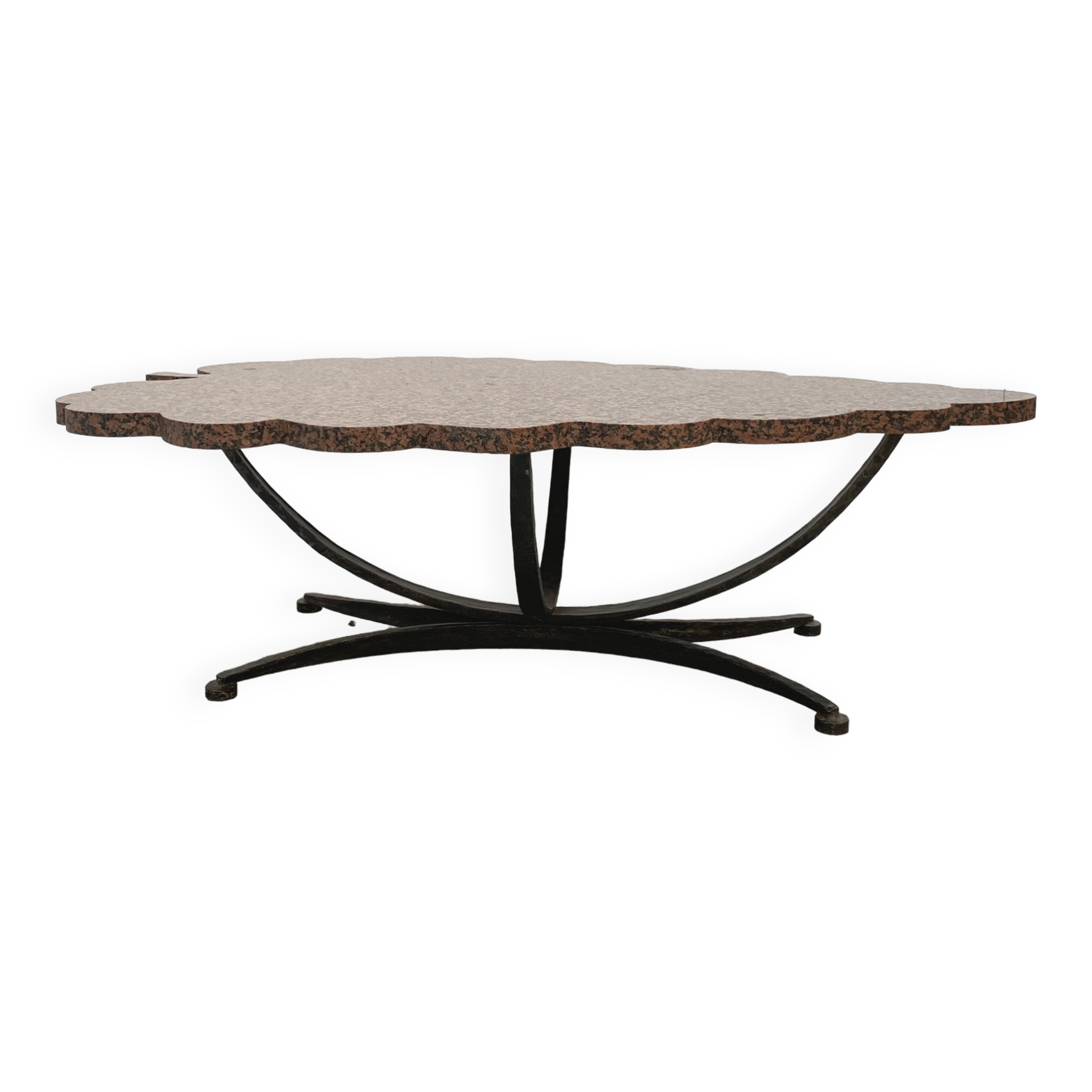 Granite and hammered wrought iron coffee table
