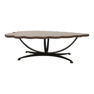 Granite and hammered wrought iron coffee table