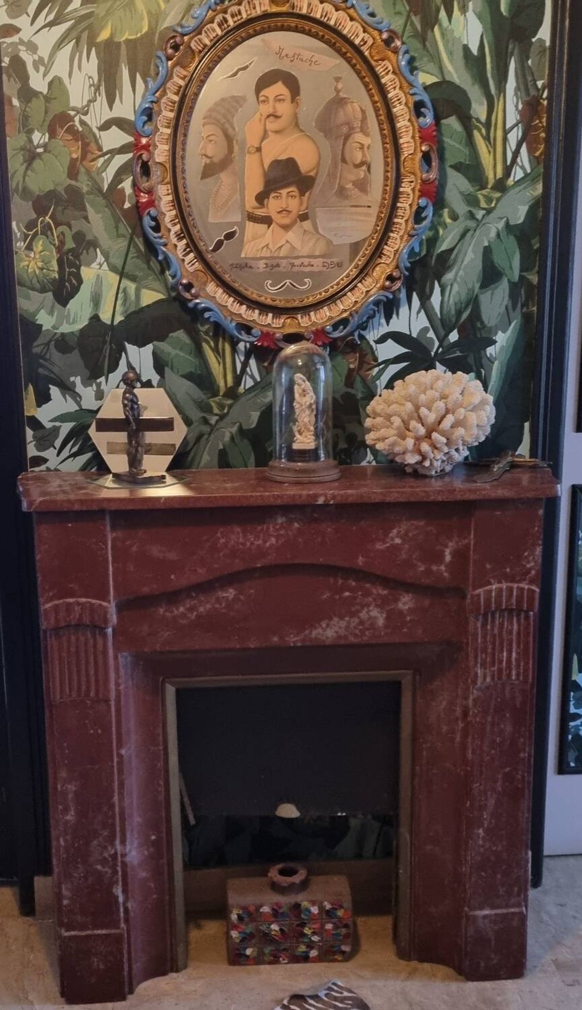 Marble fireplace mantel from 1950.