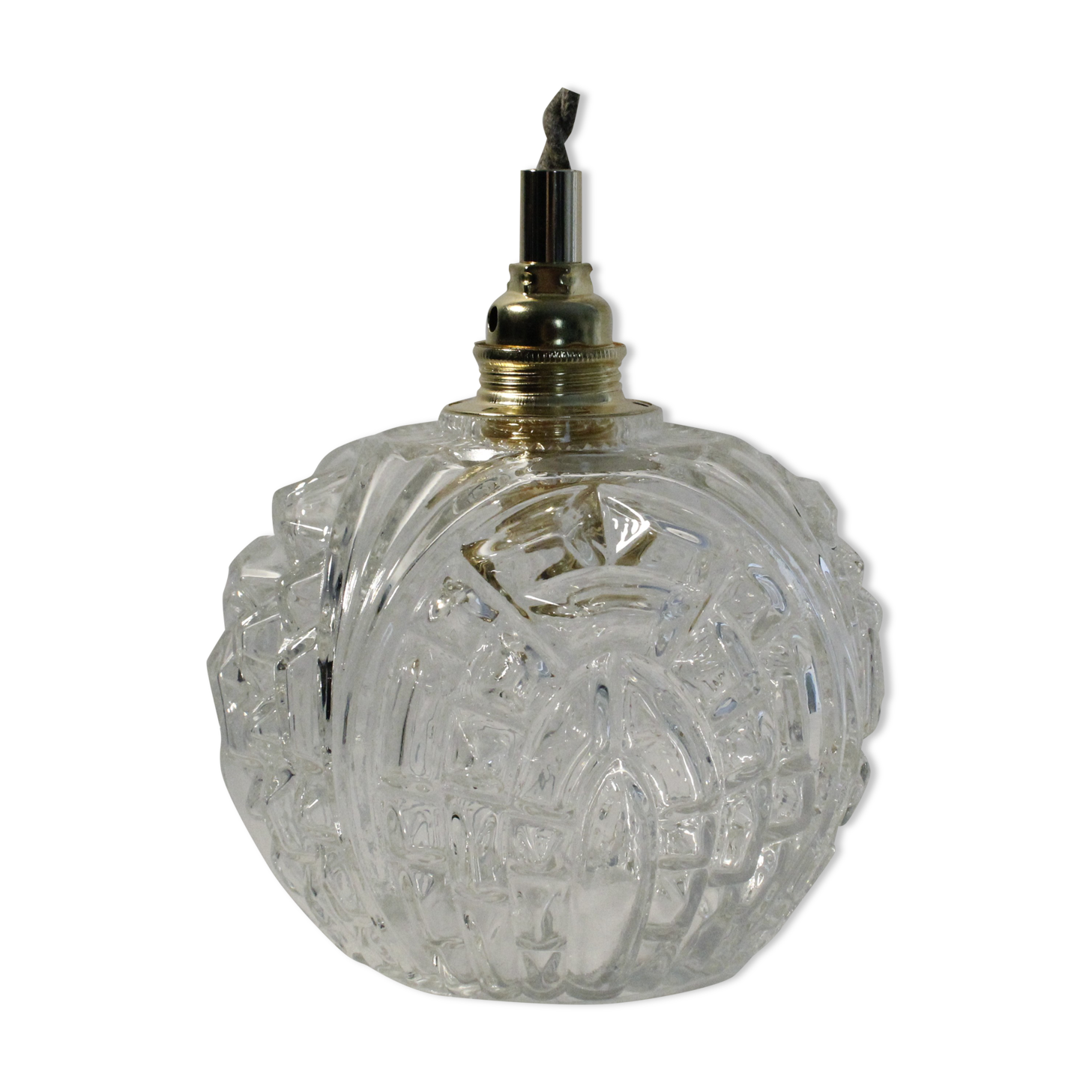Baladeuse vintage globe verre clair ciselé - électrifié à neuf