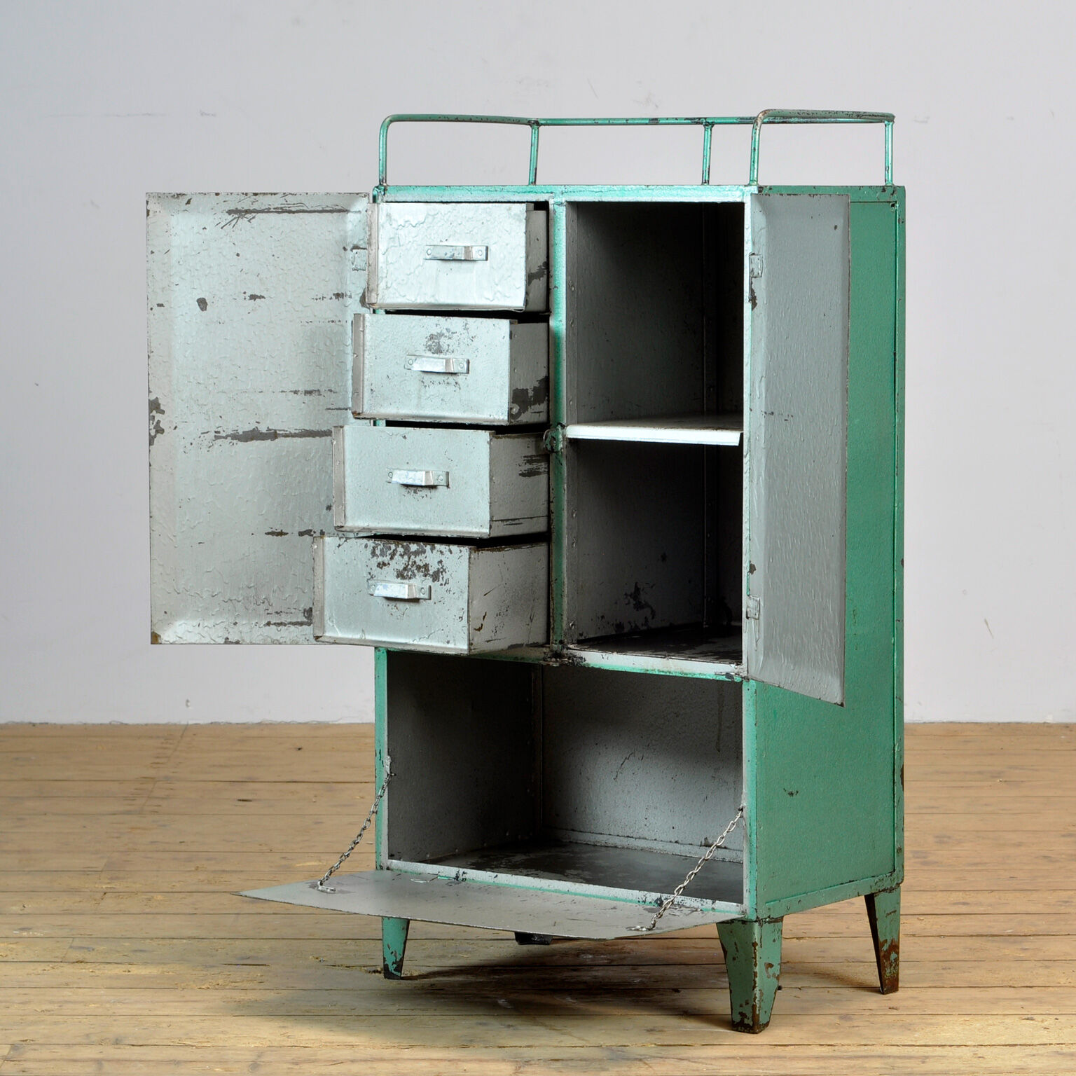 Industrial iron cabinet with 4 drawers, 1960s