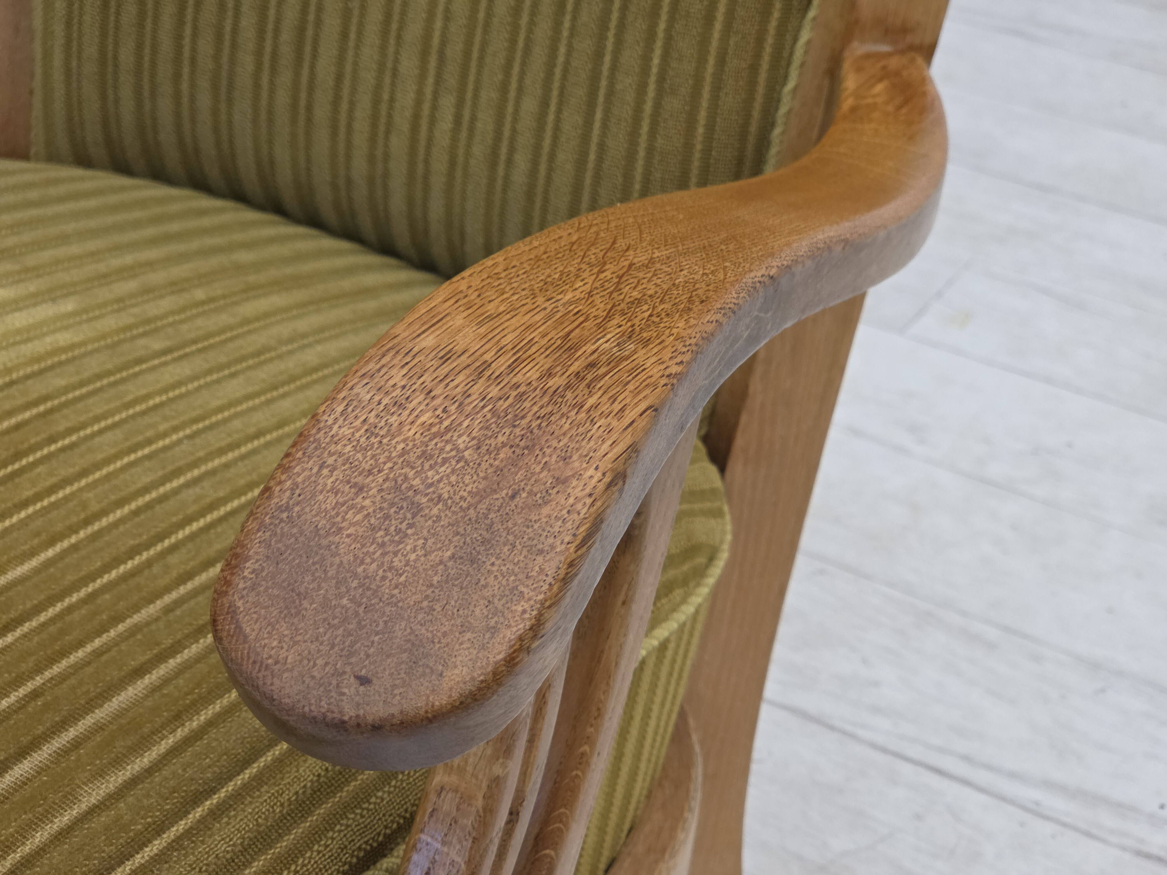 1970s, Scandinavian armchair, cotton/wool fabric, solid oak wood.