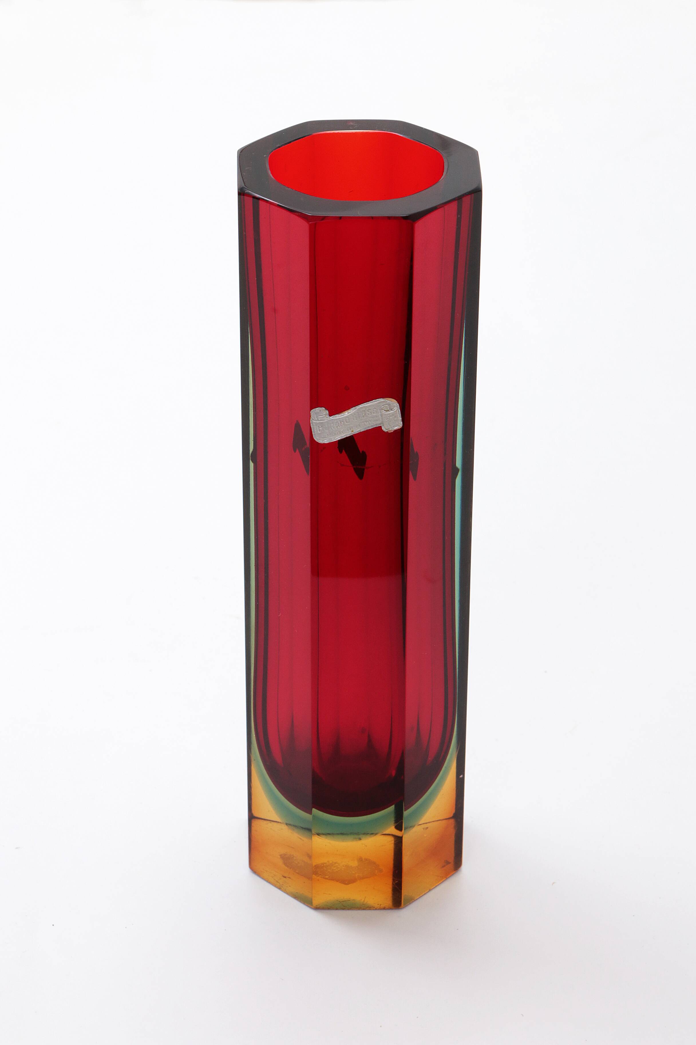 Murano block vase by Flavio Poli model 8-sided red green blue yellow