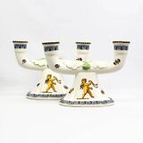 Pair of Renaissance candlesticks in earthenware – Gien pottery, 1970s