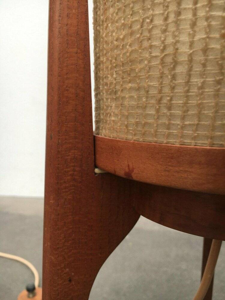 Mid-century tripod rocket floor lamp in teak, 1960s.