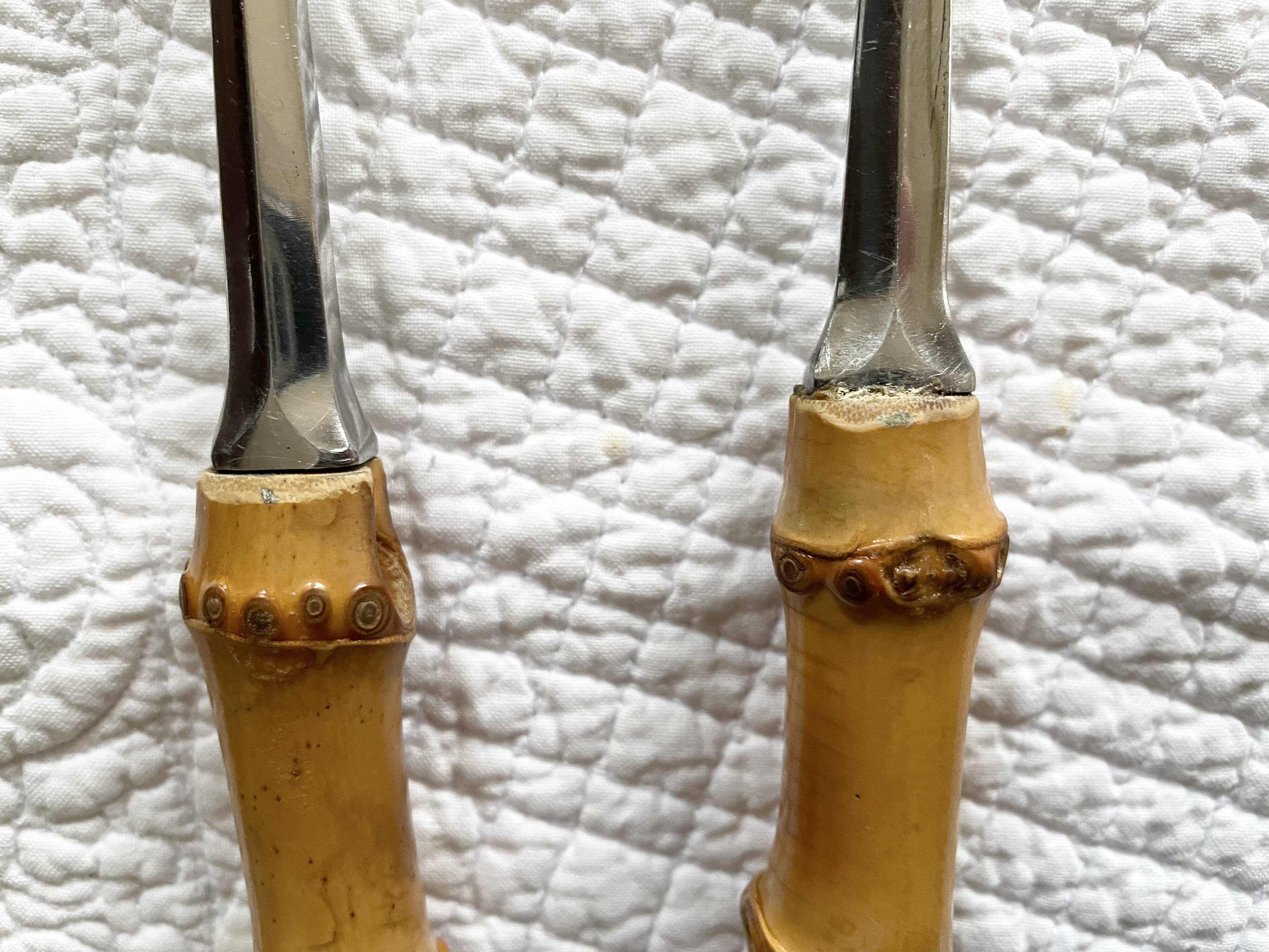 Serving cutlery with bamboo and stainless steel handles