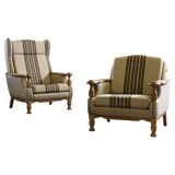 Vintage 1960s set of low & high back lounge chair oak, style of Henning Kjærnulf