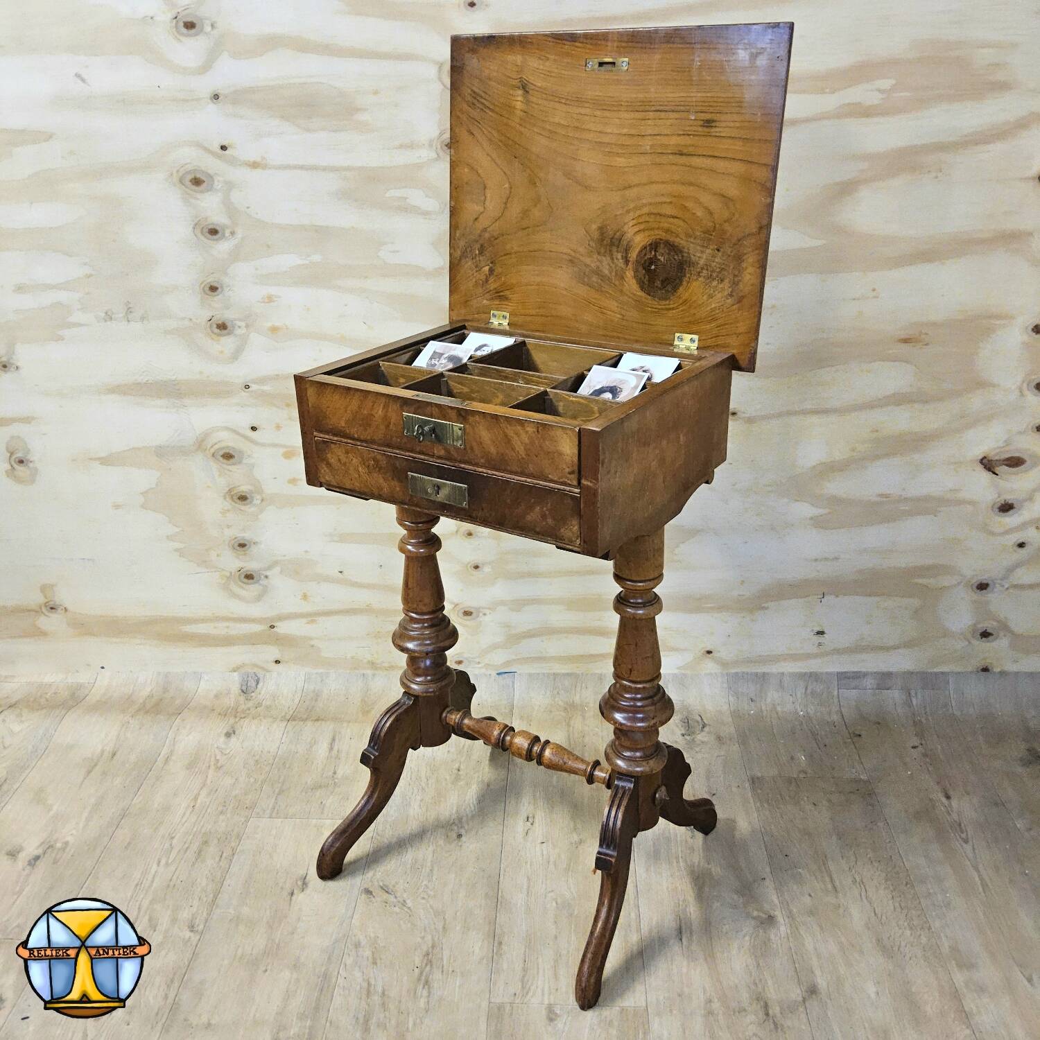 Antique walnut sewing table (19th century) Biedermeier side table