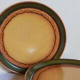 Six vintage stoneware plates with green net