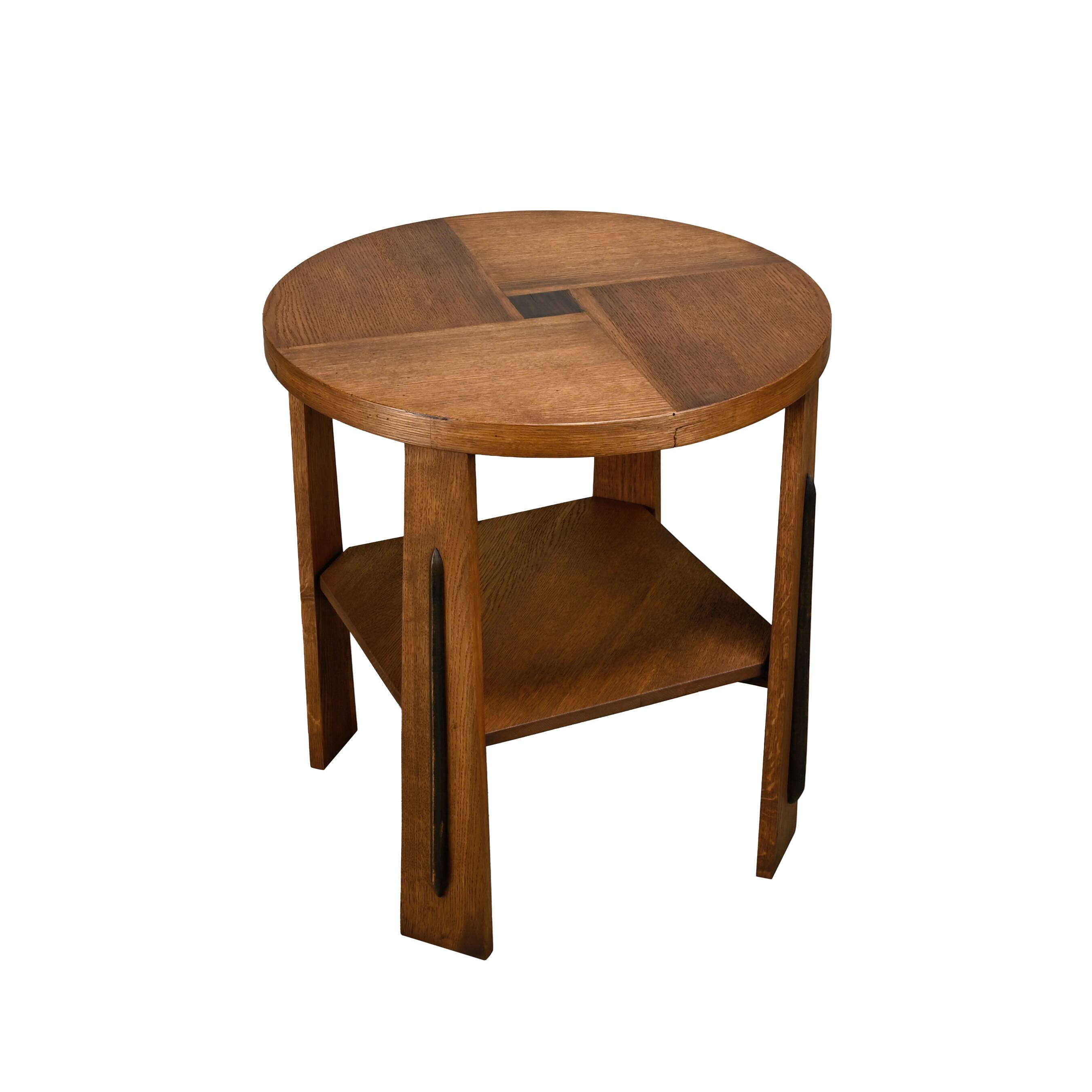 Dutch Art Deco Modernist Amsterdam School side table in Oak square inlay