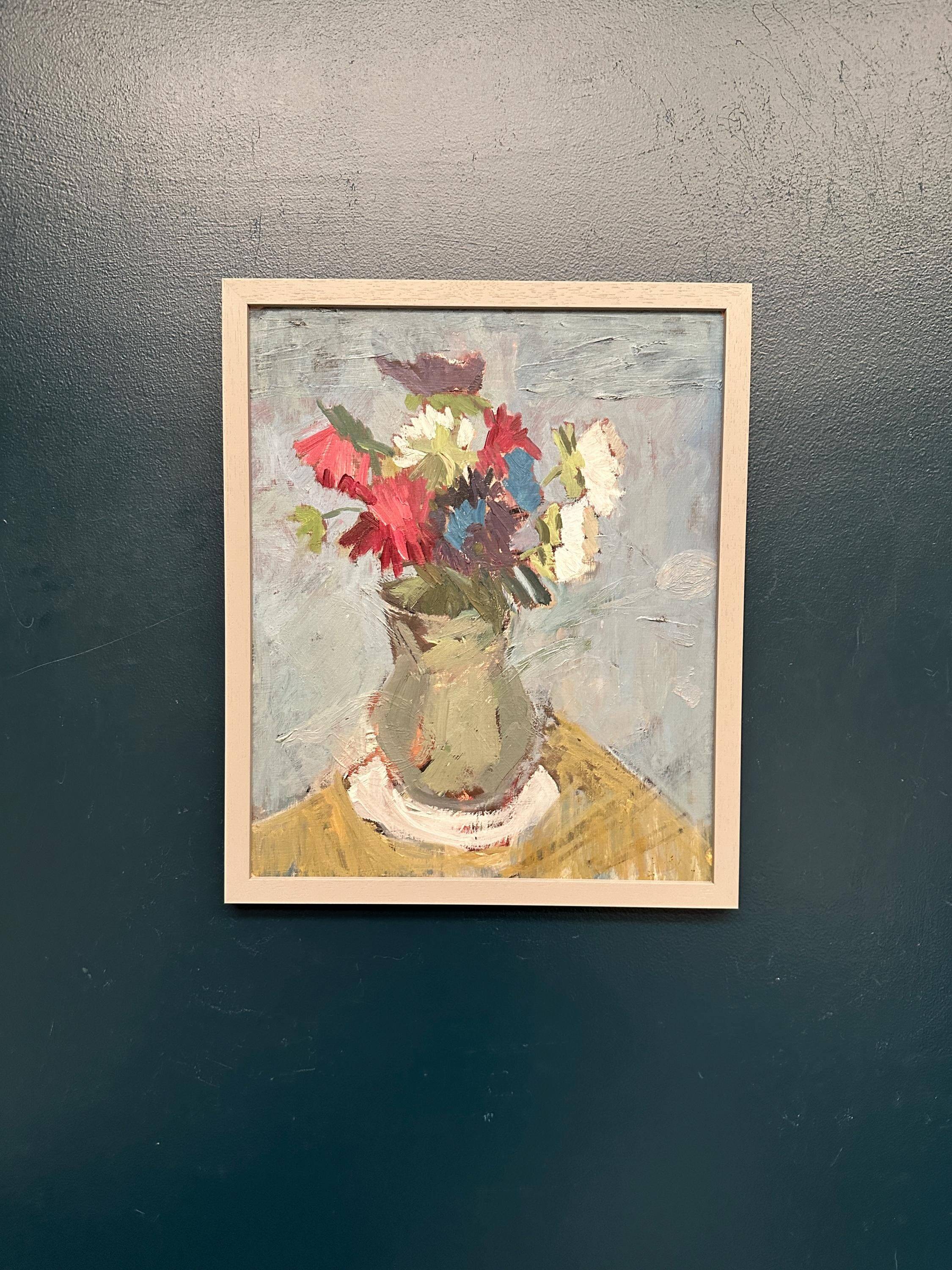 Original Swedish Oil on Panel – “Flowers in Green Vase” – Signed – Vintage