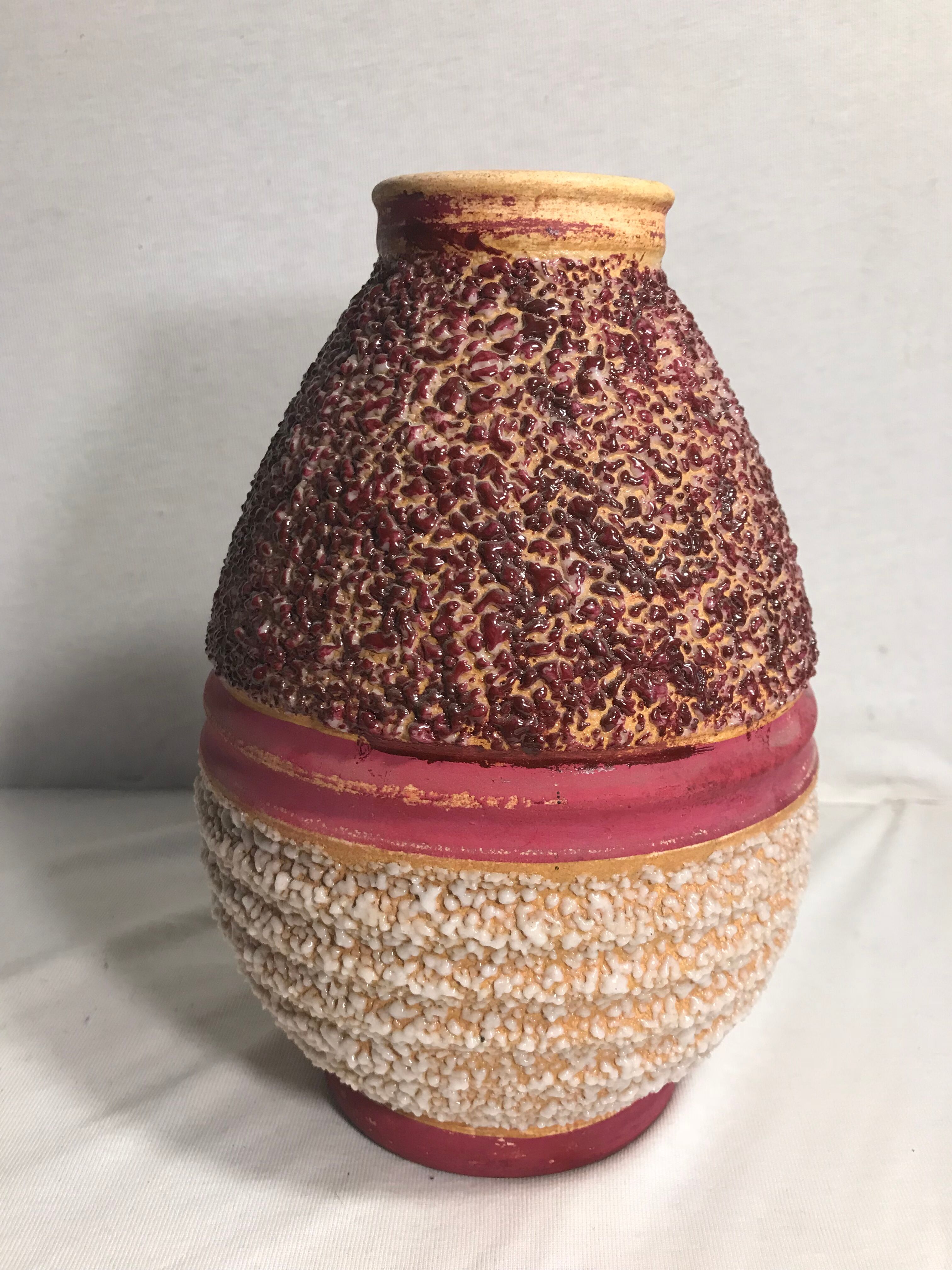 Old vase ball Odyv ceramic rose violet decoration 70s vintage