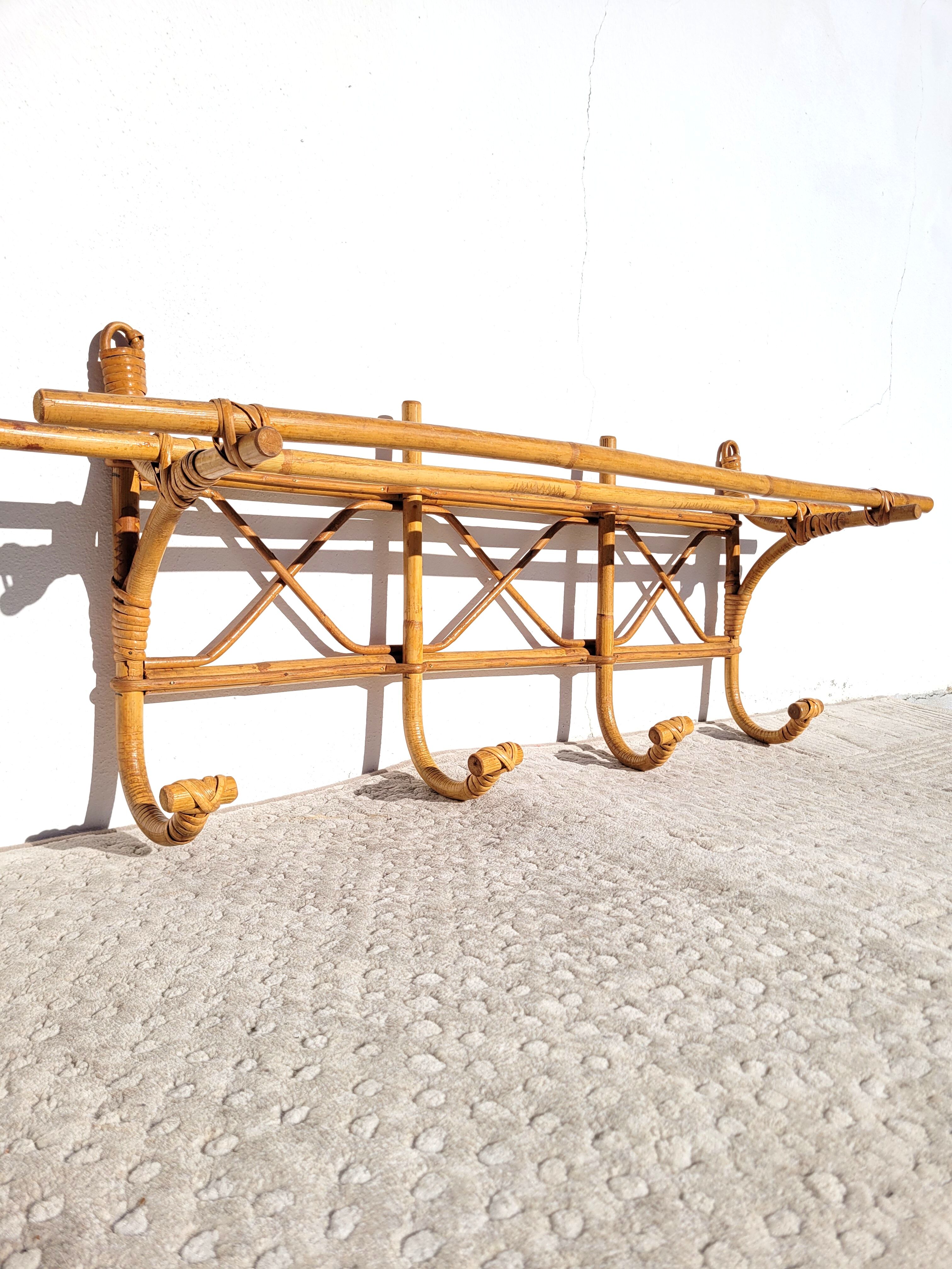 Rattan wall coat rack 1960