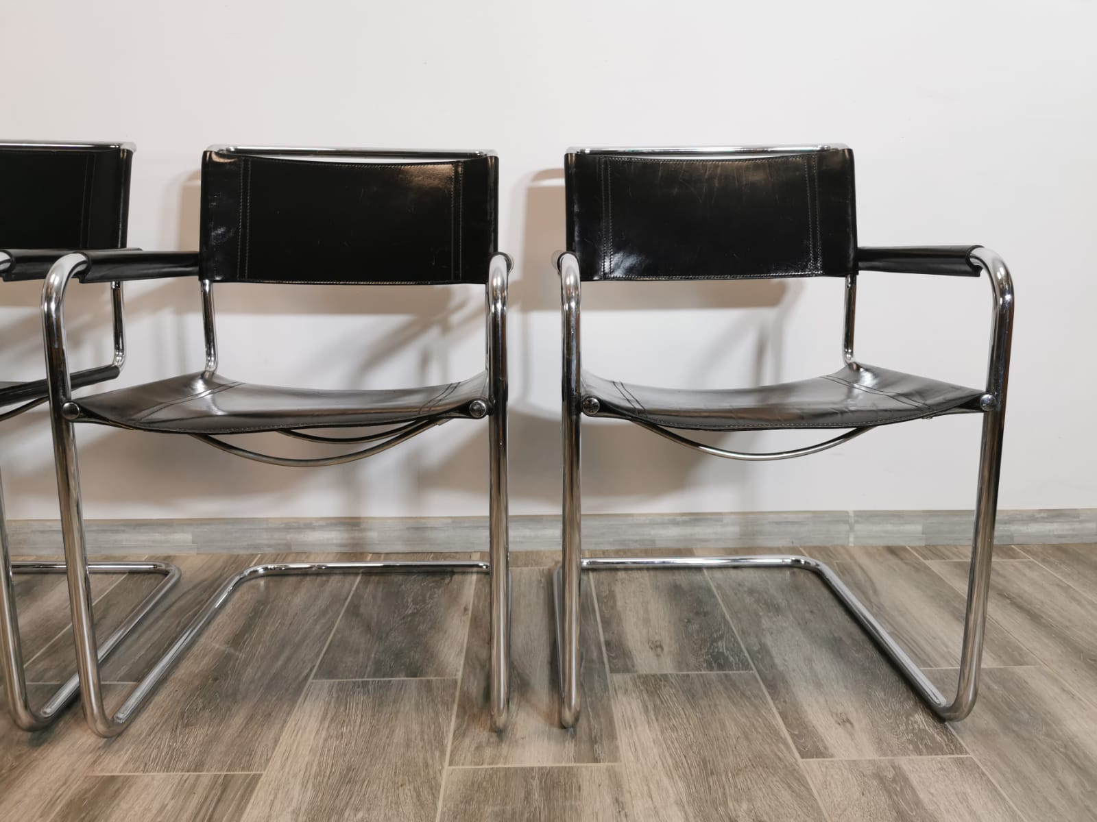 Mid-century chromed leather chairs