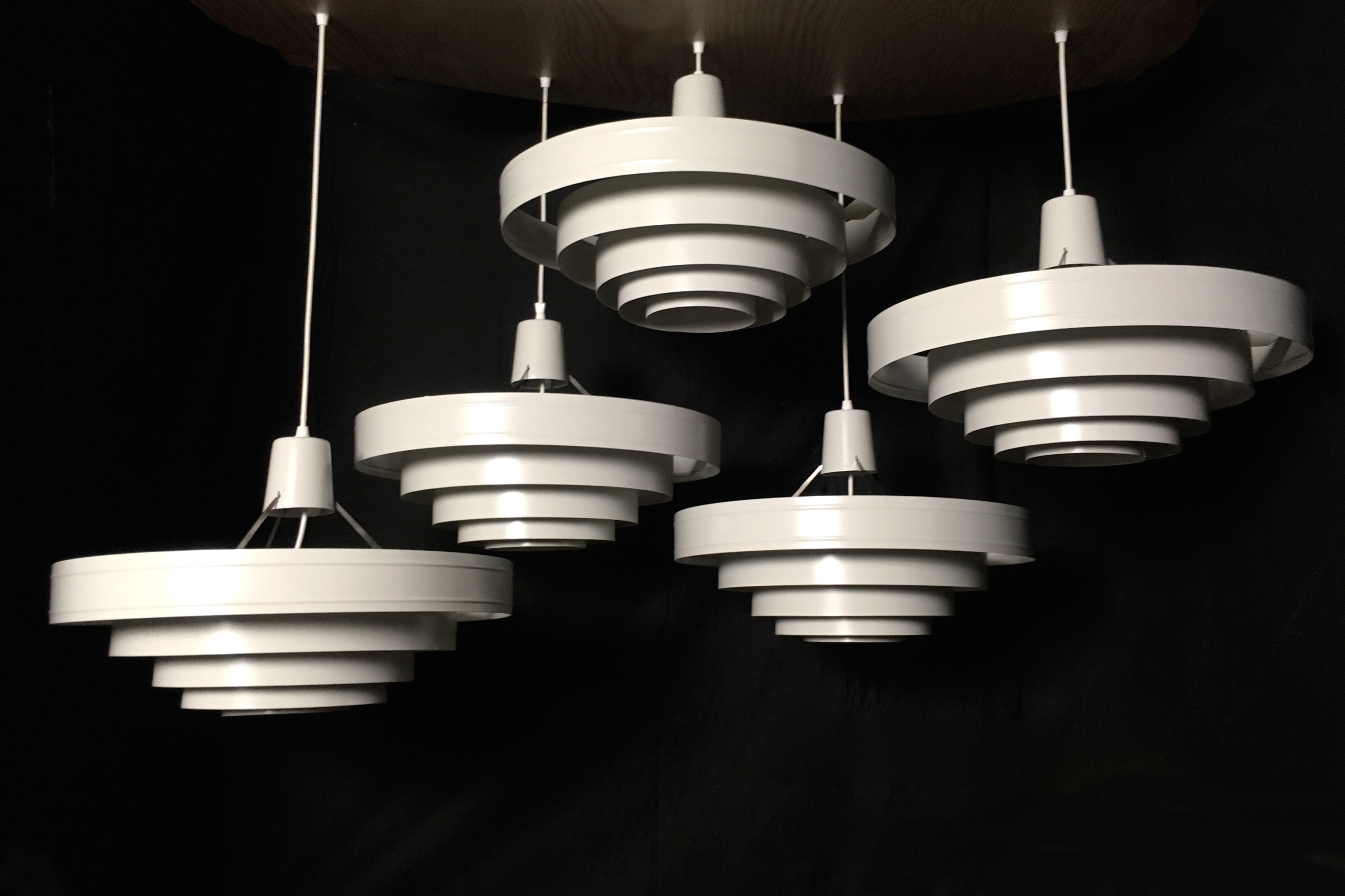 Satin white lacquered metal hanging from the 1960s