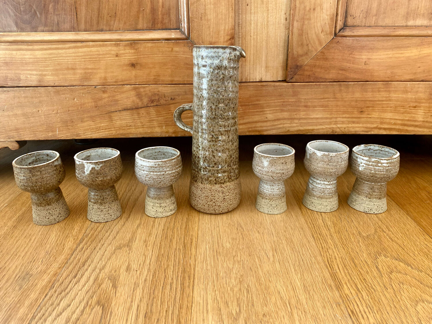 Vintage stoneware coffee set and ceramic cups