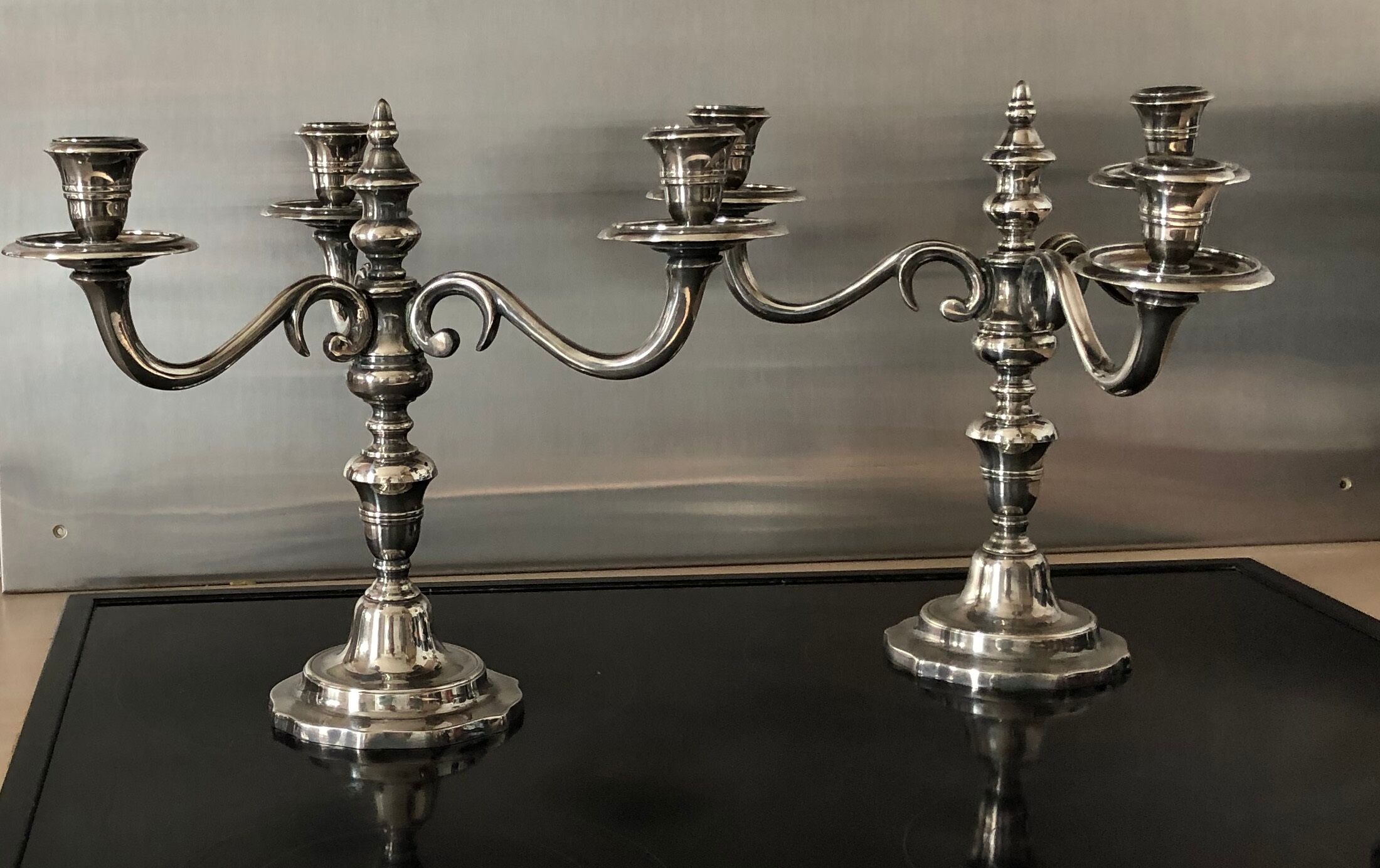 Pair of silver metal candlesticks