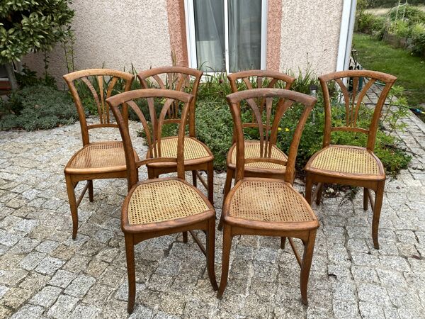 6 chaises vintage en bois et cannage