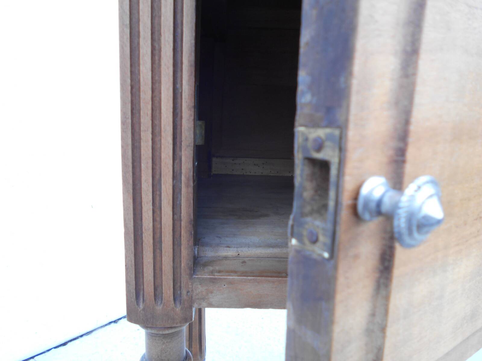 Antique bedside table, made of solid walnut.