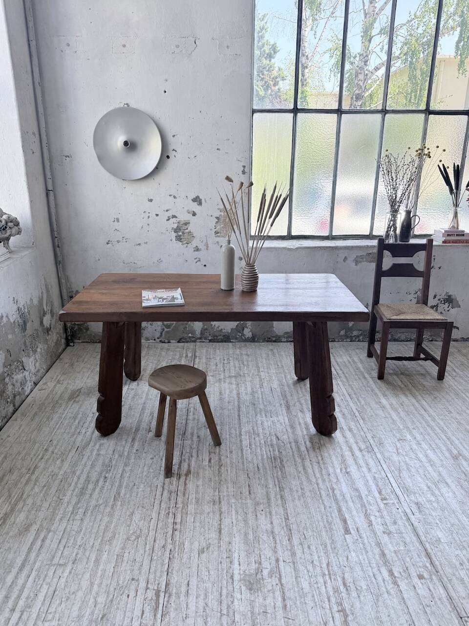Brutalist oak table by De Puydt, Belgium 1970