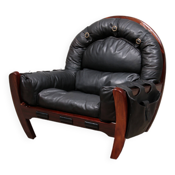 Fauteuil Lounge en Cuir "Rancero" de Luciano Frigerio - Design Italien des Années 1970