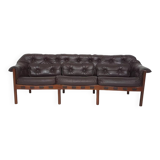 Rosewood and brown leather sofa by Sven Ellekaer & Norell for Coja Sweden