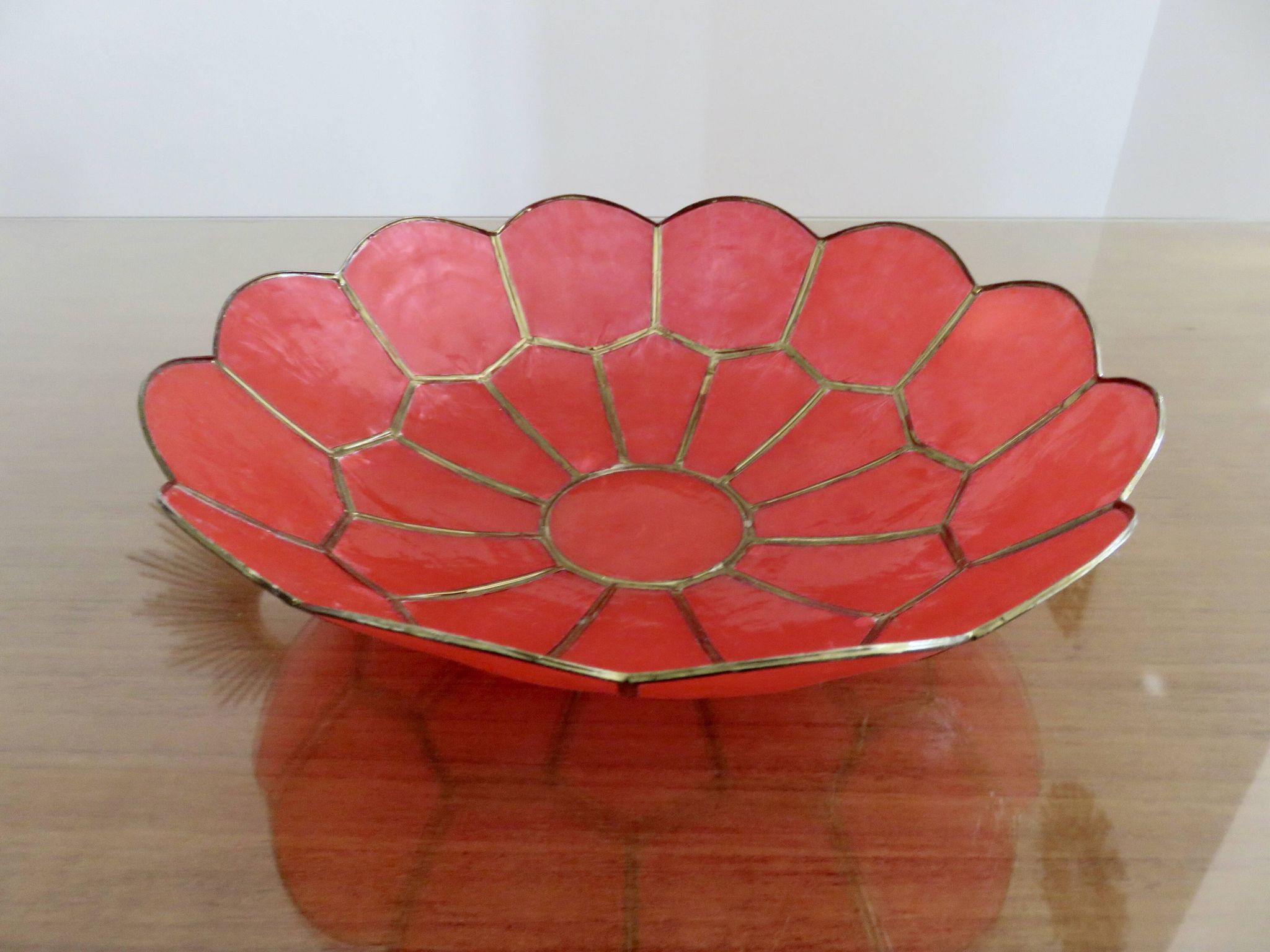 Pocket, cup, in red capiz mother-of-pearl and brass 1970