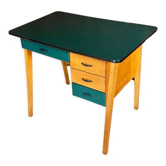 Ancien bureau enfant Formica, pieds compas, vintage