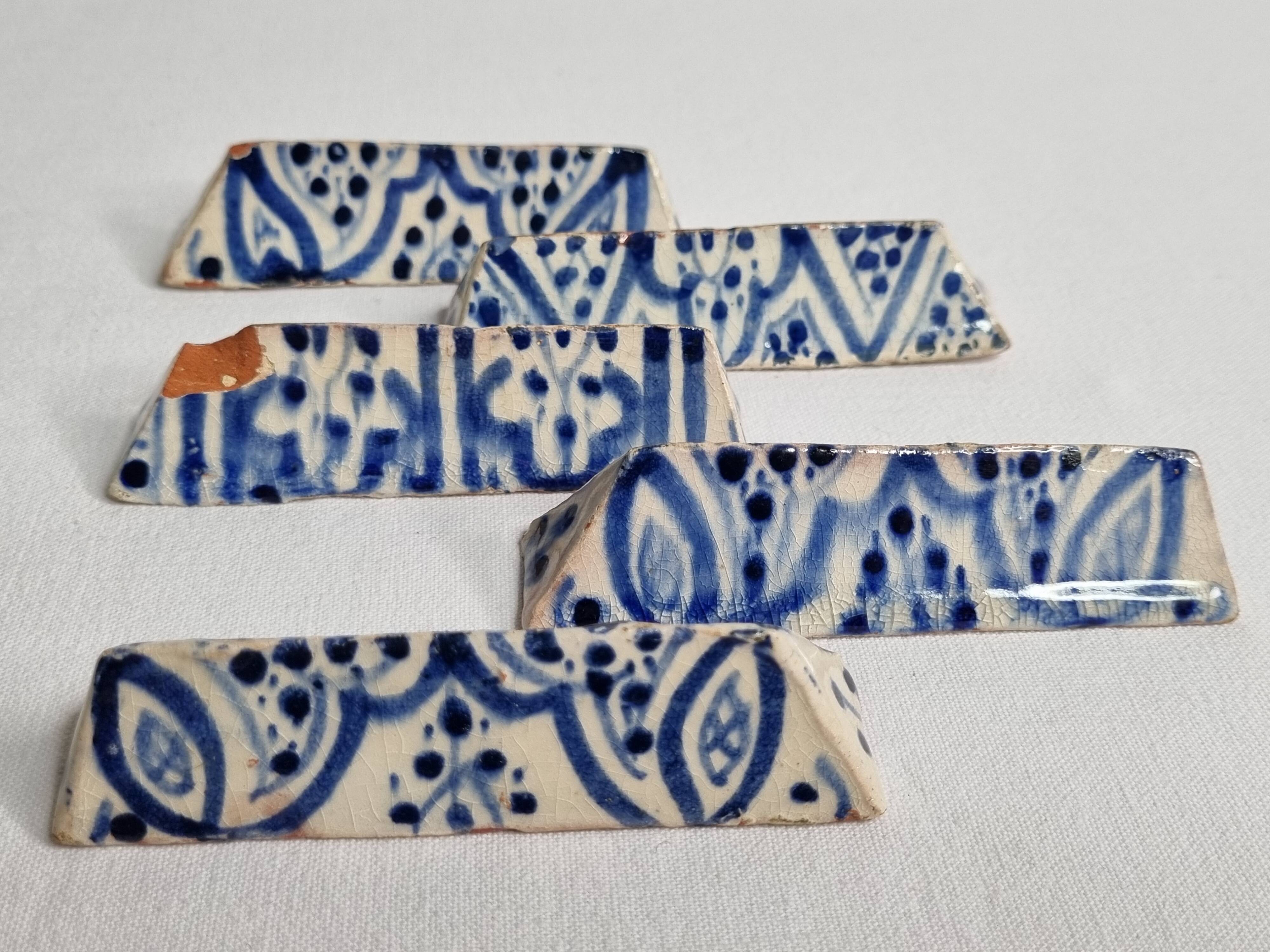 Set of 5 old enameled ceramic knife holders, Moroccan craftsmanship, 9.5 cm
