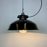 Industrial black enamel factory pendant lamp, 1950s