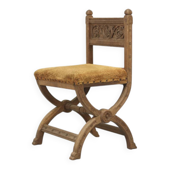 Antique Oak Chair with Gothic and Religious Carvings