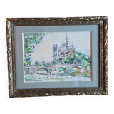 Fraye André Watercolour Notre Dame de Paris View from the Quays of the Seine XXth