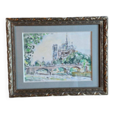 Fraye André Aquarelle Notre Dame De Paris Vue Des Quais De Seine XXme