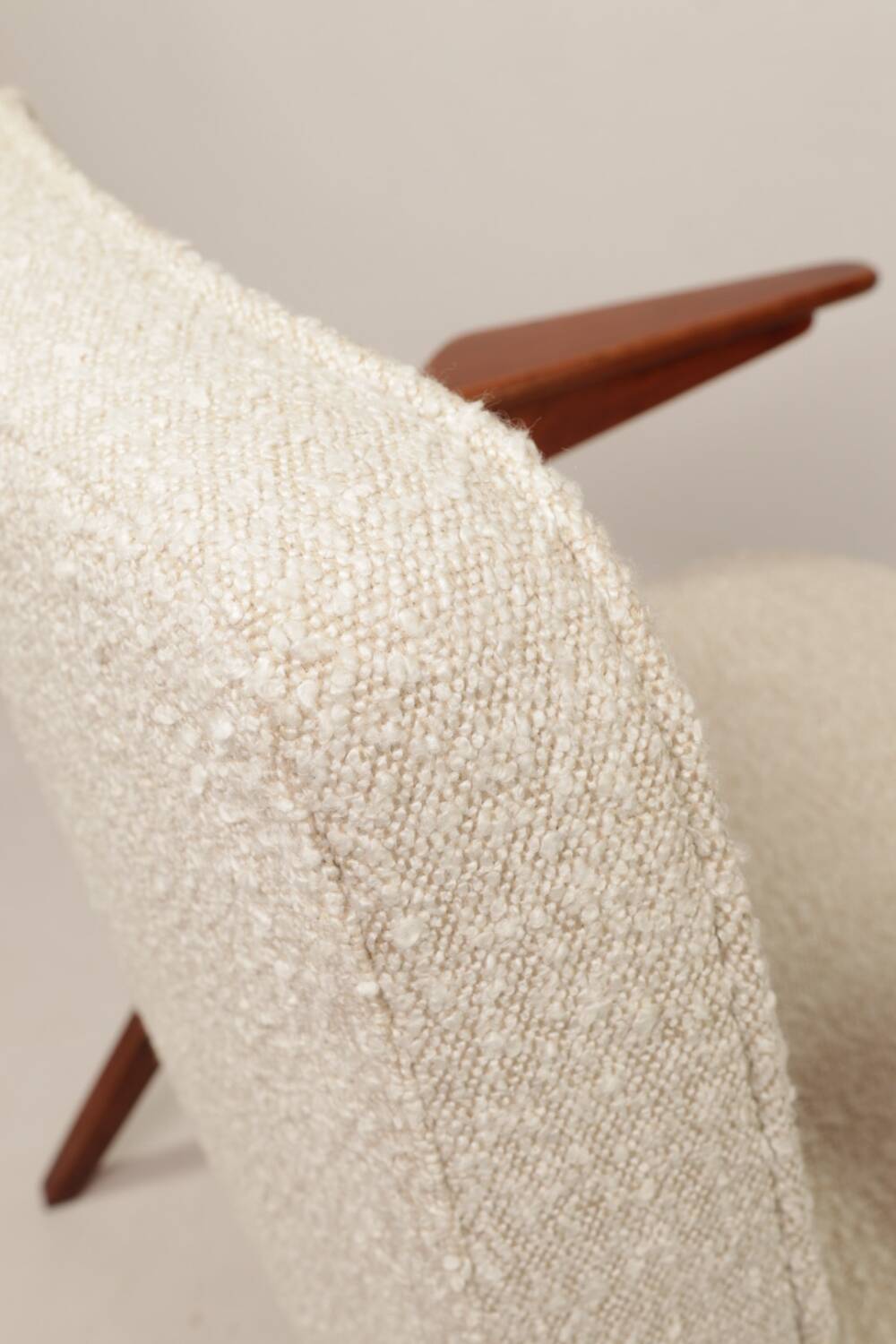 Scandinavian armchair in wood and ecru fabric by Józef Chierowski