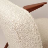 Scandinavian armchair in wood and ecru fabric by Józef Chierowski