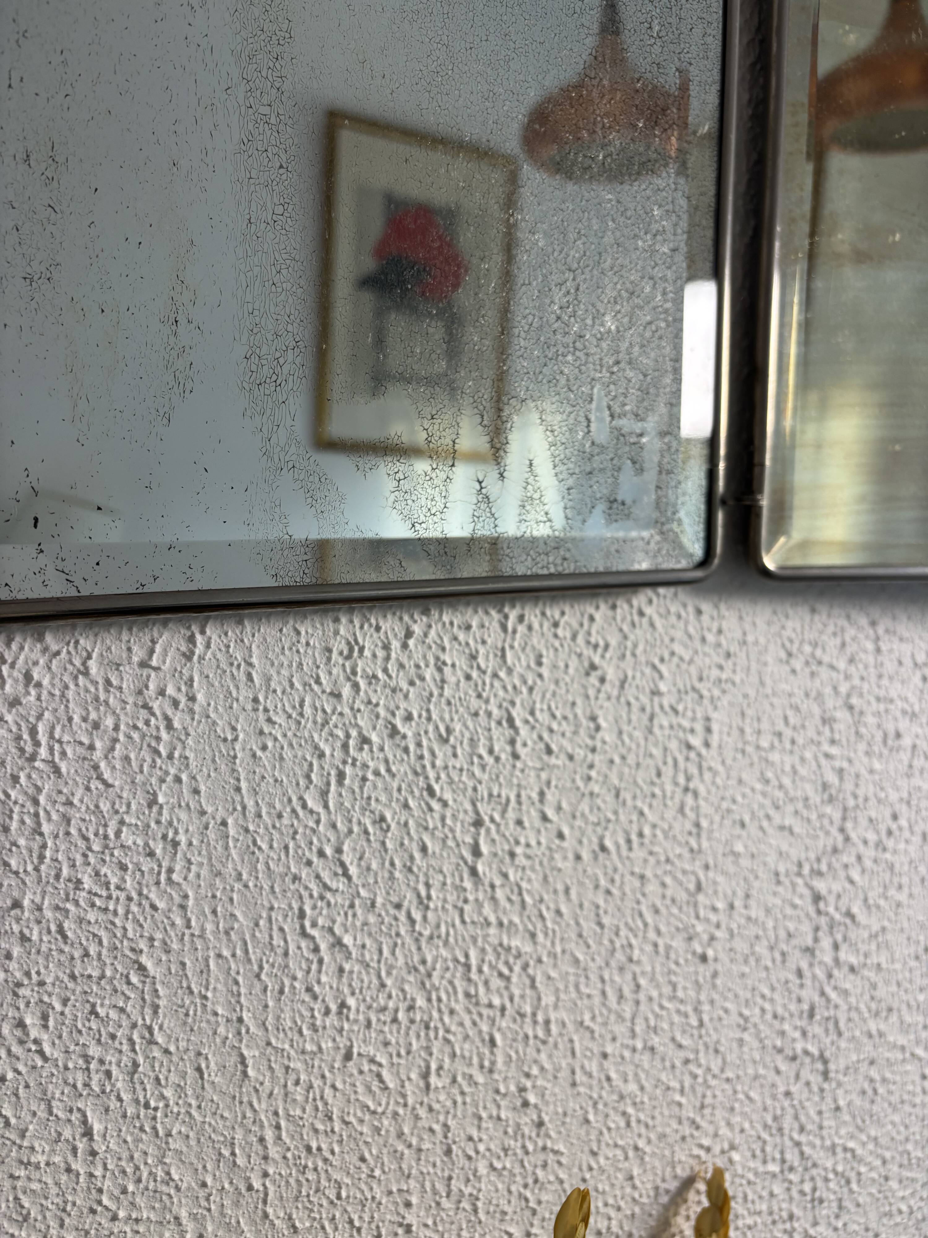 Vintage 1930s triptych barber mirror in black faux crocodile leather - 33 x 84 cm