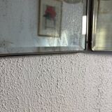 Vintage 1930s triptych barber mirror in black faux crocodile leather - 33 x 84 cm