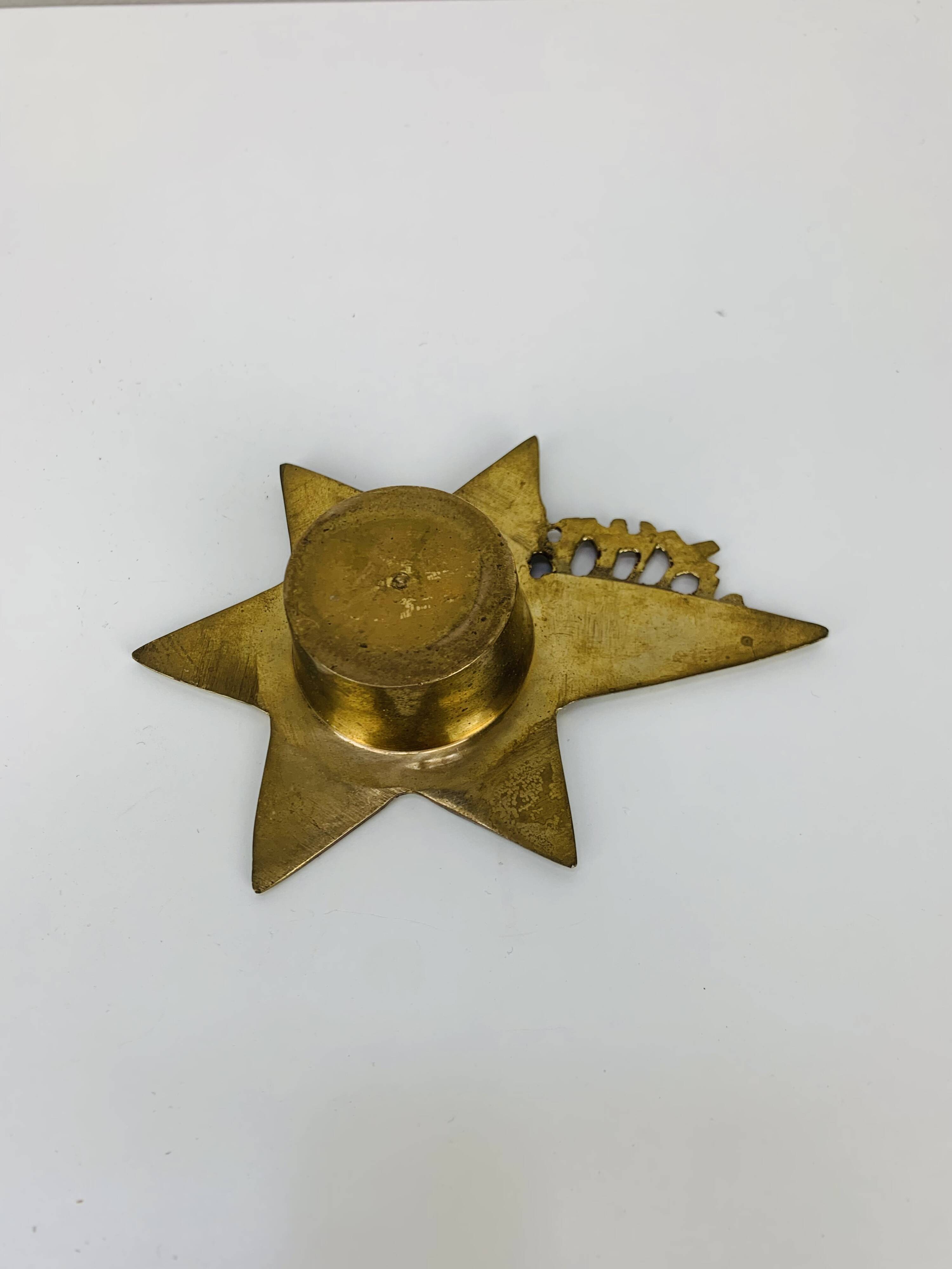 Vintage gold brass star candle holder