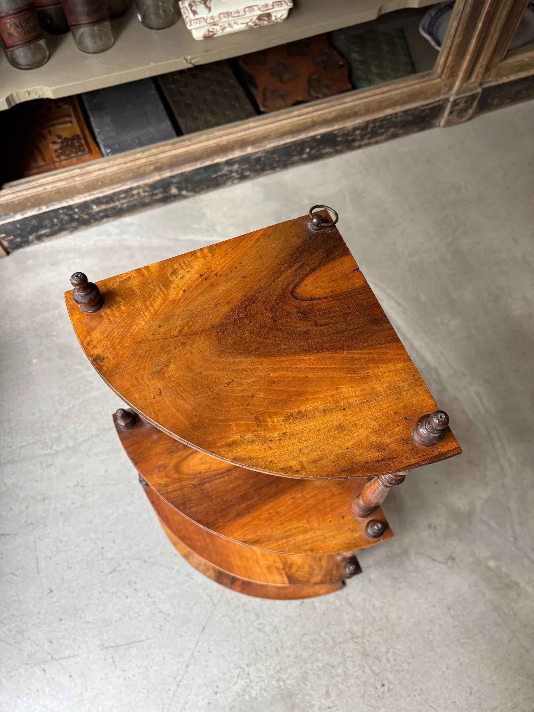 Dark wood corner wall shelf