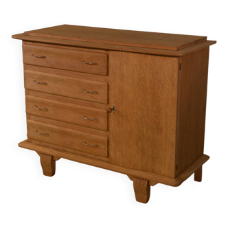 Commode en chêne 4 tiroirs 1 porte 1960's