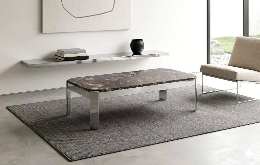 Table basse en marbre Breccia et chrome , circa  1970/80'