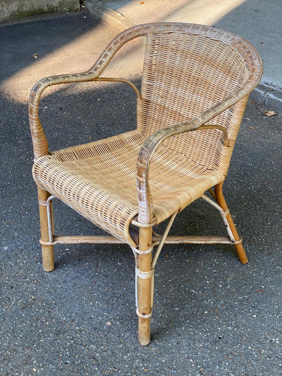 Fauteuil rotin et osier adulte 1970