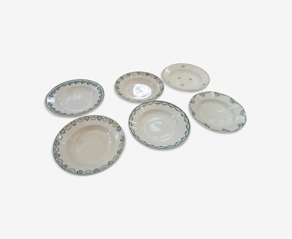 Assortiment de 6 assiettes creuses dominante vert