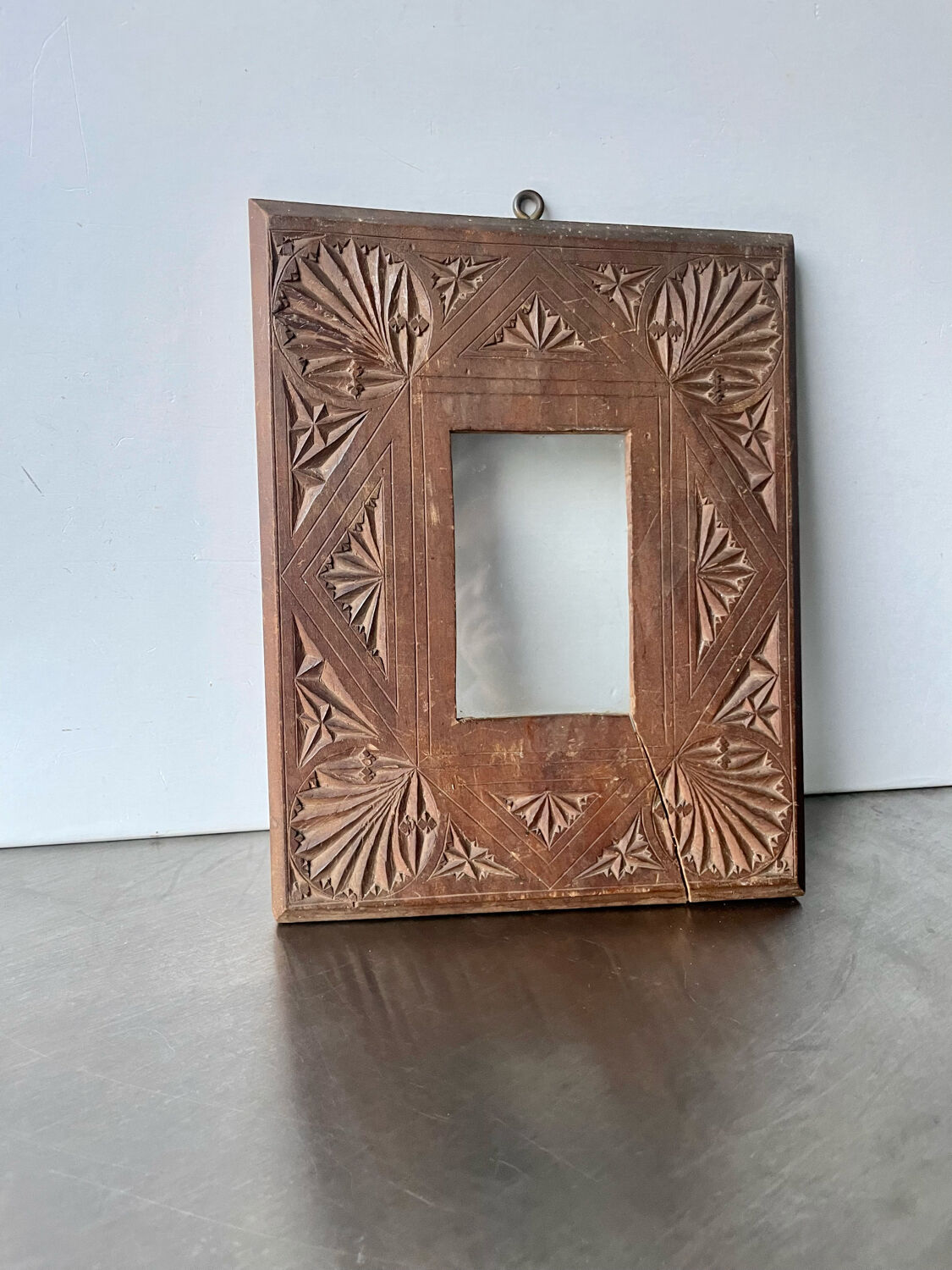 Antique hand carved  frame solid wood  22 cm x 17.5 cm