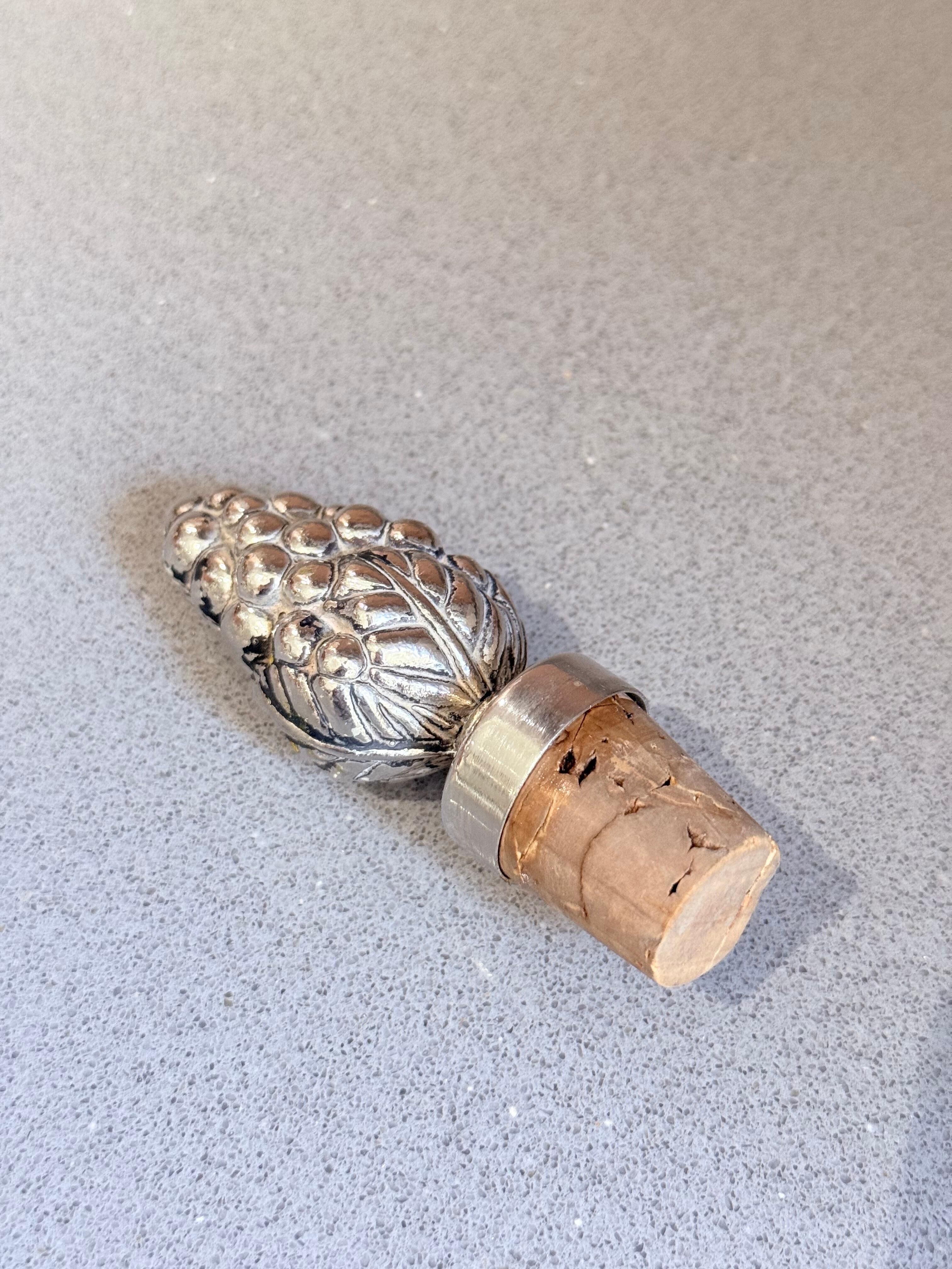 Vintage Sterling Silver Pinecone Wine Bottle Stopper Luxury Barware Accent Home