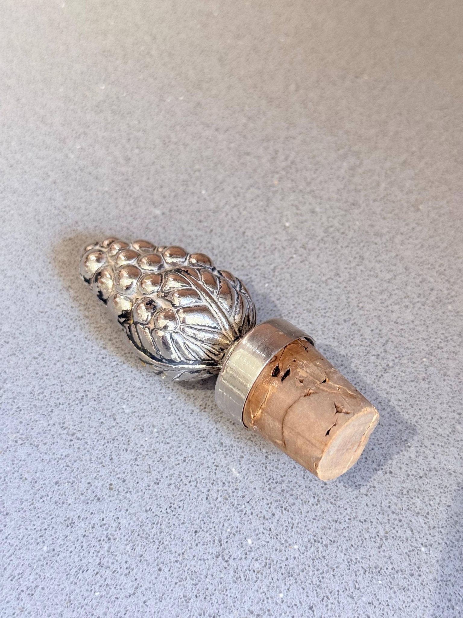 Vintage Sterling Silver Pinecone Wine Bottle Stopper Luxury Barware Accent Home