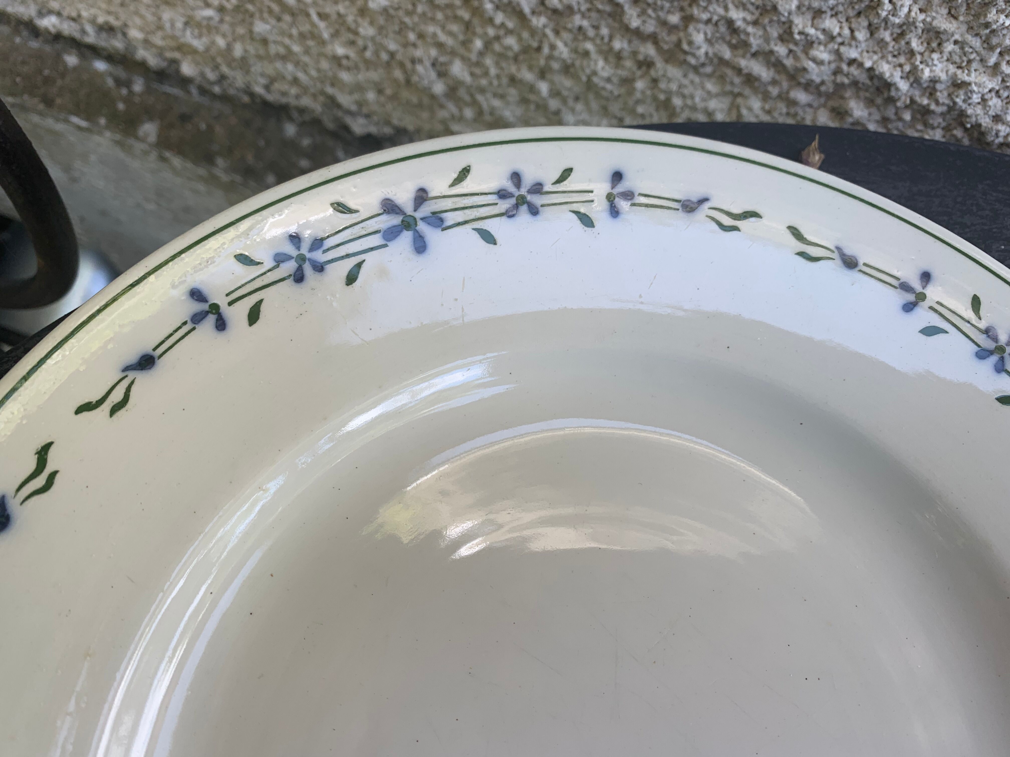 8 flat plates with blue flower pattern earthenware niderviller moselle france art deco