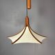 Teak And Linen Umbrella Counter Balance Pendant By Domus, 1970s